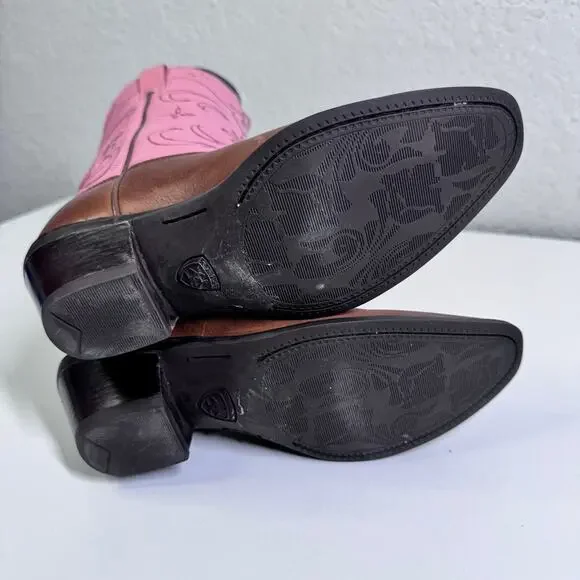 ARIAT Boots 6B Moon Fringe Tassels Cowboy Snipe Toe Cowgirl Rodeo Pink Western - Picture 8 of 12